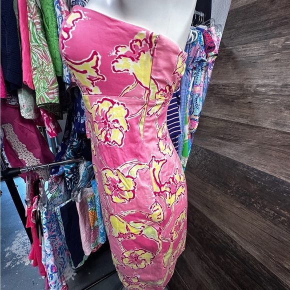 Lilly Pulitzer Pink and Yellow Strapless Bodycon Dress Size 4 - Picture 4 of 11